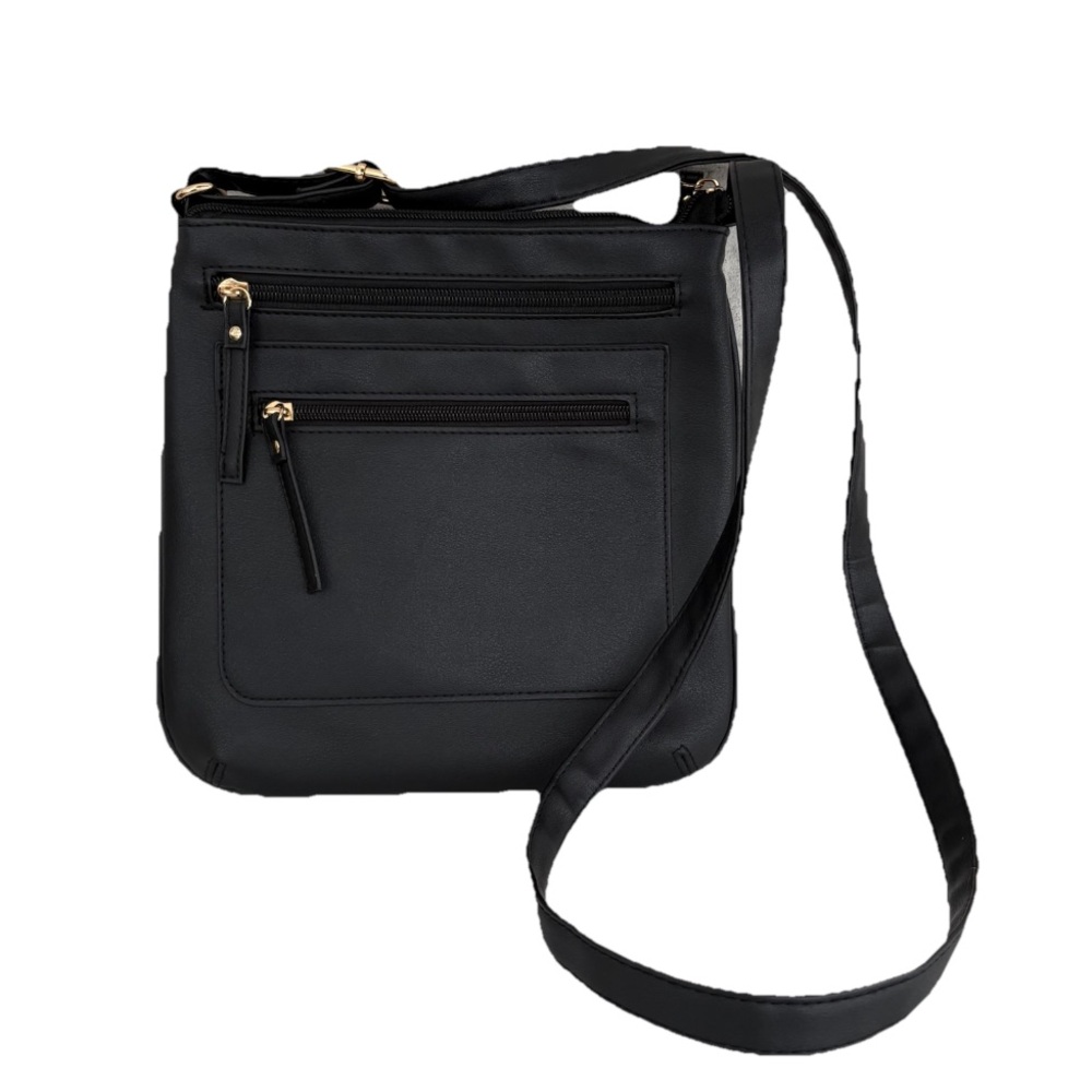 Black Crossbody Bag with Gold Accents
